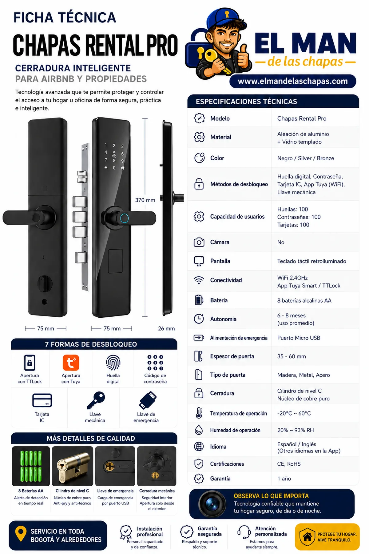 Chapas Rental Pro — Cerradura Inteligente para Airbnb y Propiedades