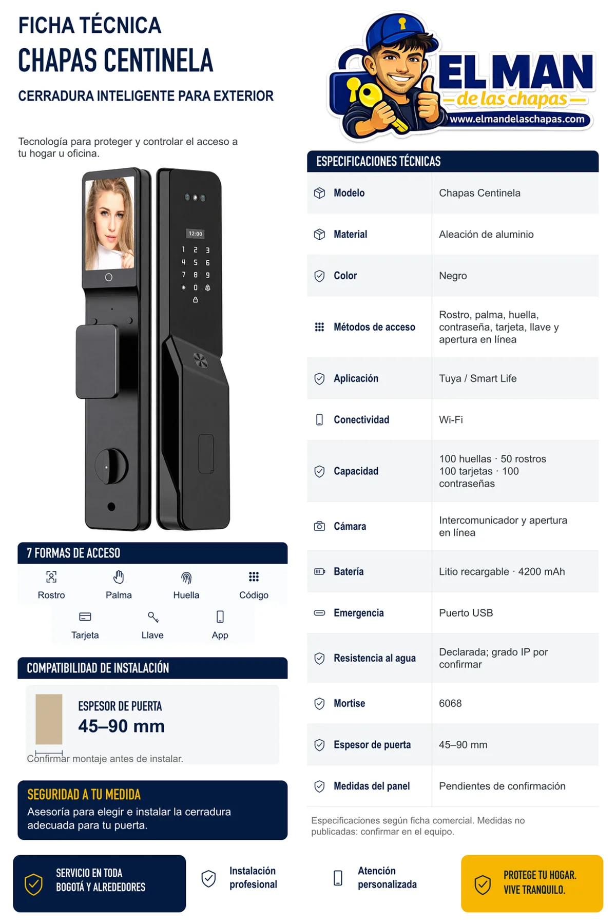 Chapas Centinela Exterior — Cerradura inteligente Wi‑Fi