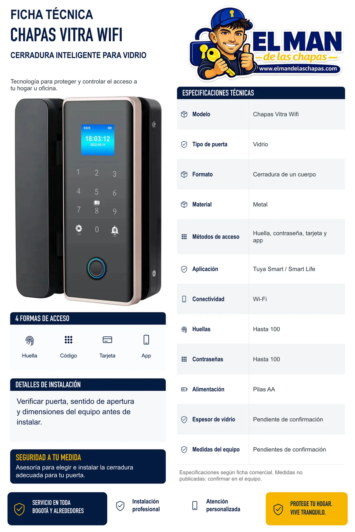 Chapas Vitra WiFi — Cerradura inteligente para vidrio
