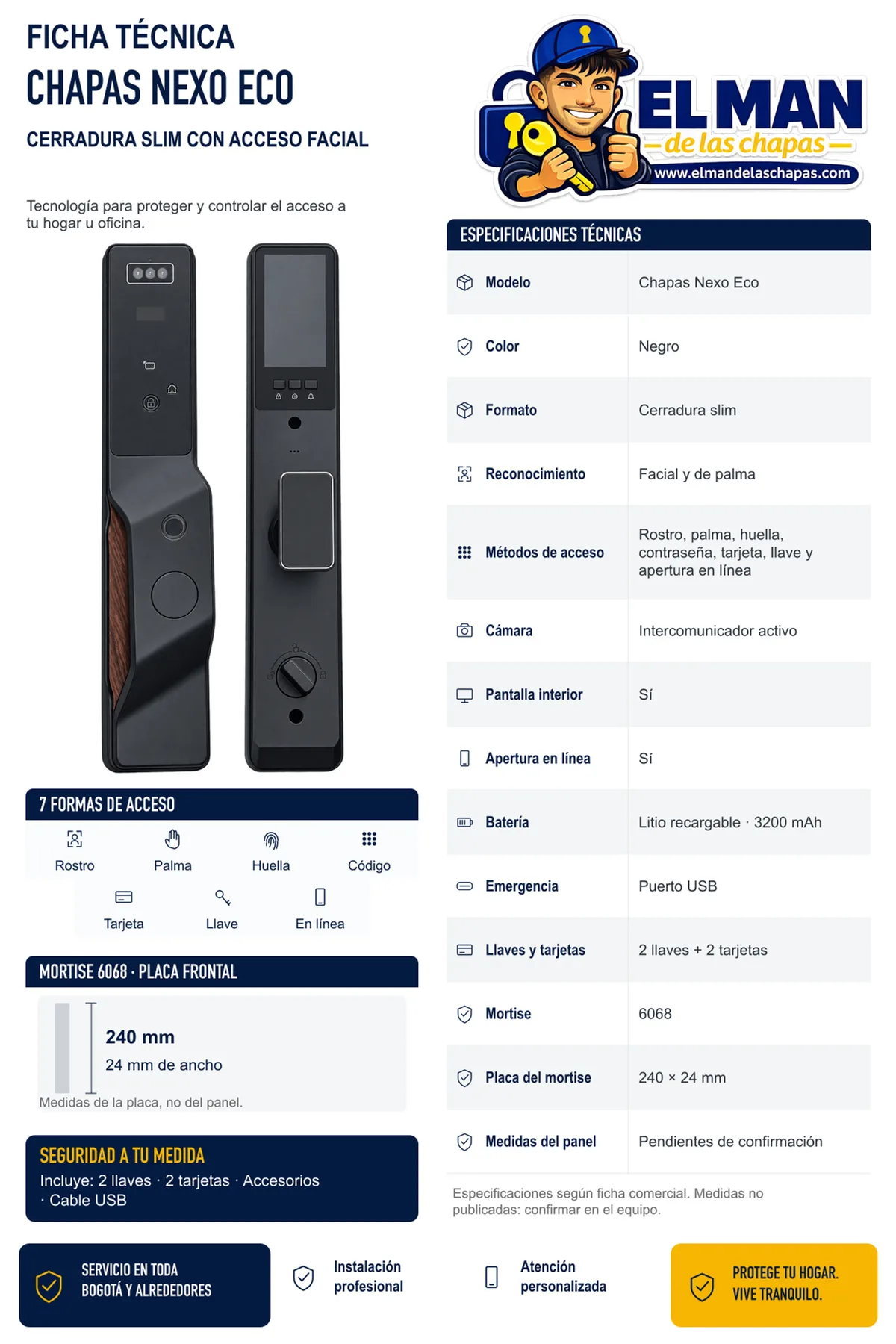 Chapas Nexo Eco — Cerradura facial slim negra