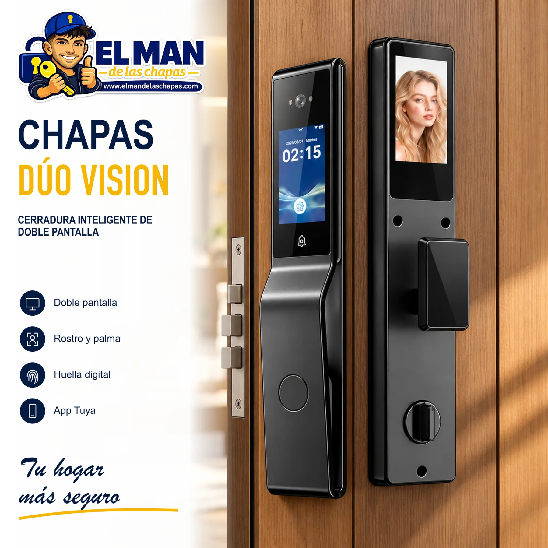 Chapas Dúo Vision — Cerradura inteligente de doble pantalla — imagen principal El Man de las Chapas.