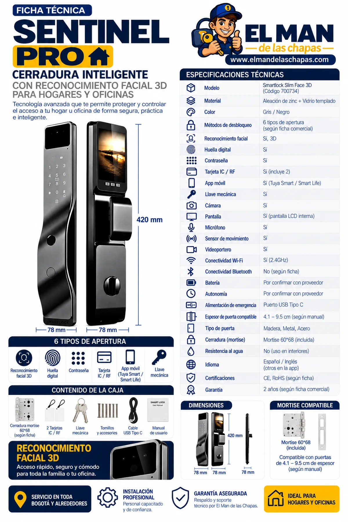 Sentinel Pro — Cerradura inteligente con reconocimiento facial 3D