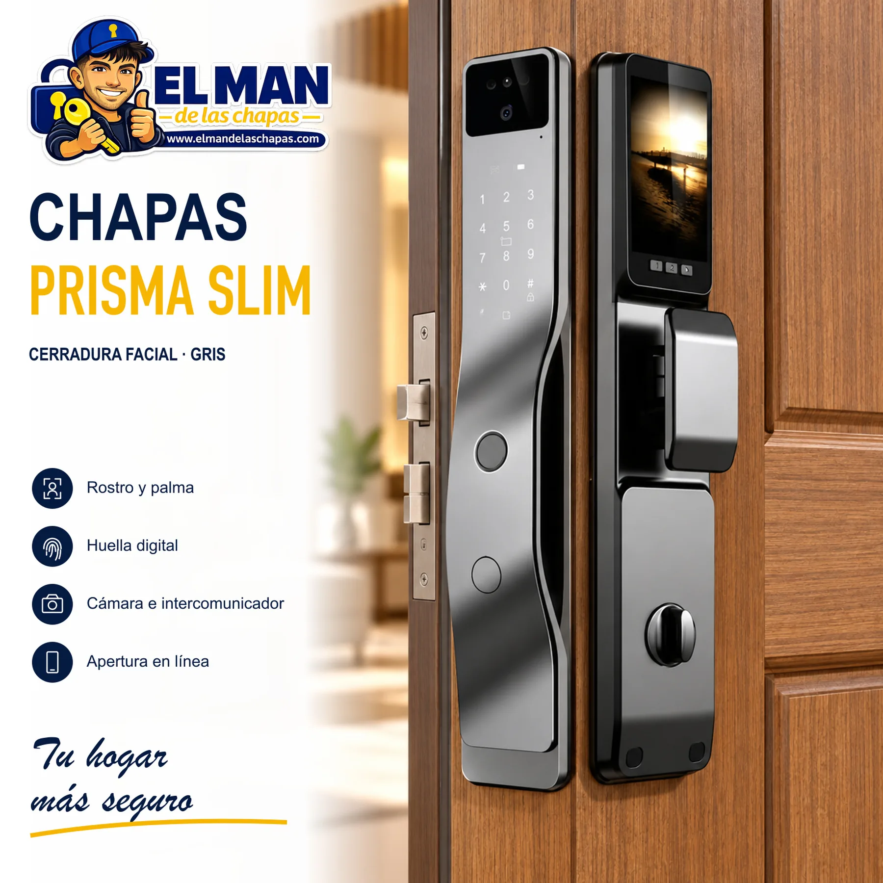 Chapas Prisma Slim Gris — Cerradura facial inteligente — imagen principal El Man de las Chapas.